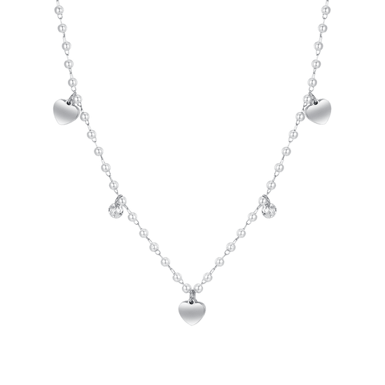 COLLIER DE PERLES EN ACIER AVEC CŒURS