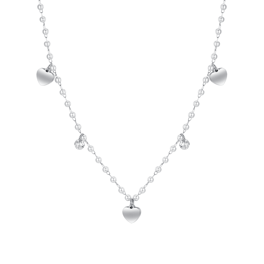 COLLIER DE PERLES EN ACIER AVEC CŒURS