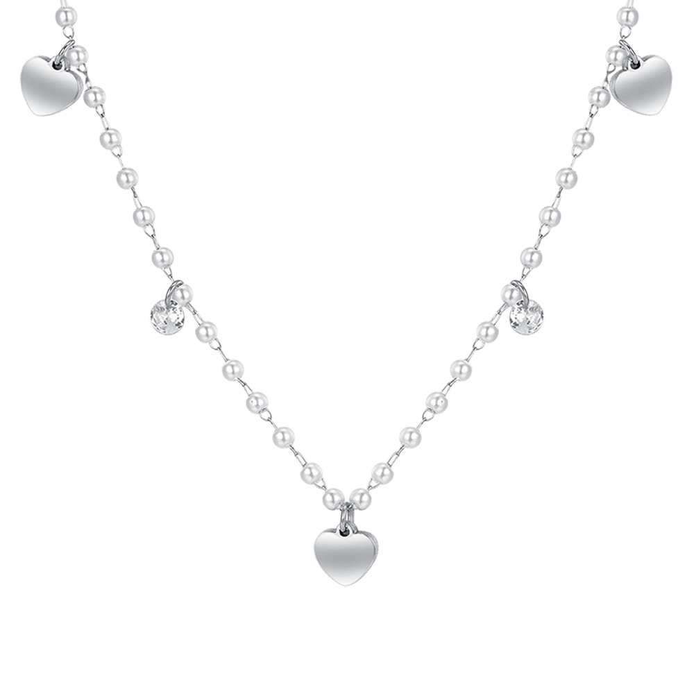 COLLIER DE PERLES EN ACIER AVEC CŒURS