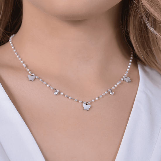 COLLIER DE PERLES EN ACIER AVEC PAPILLONS POUR FEMMES