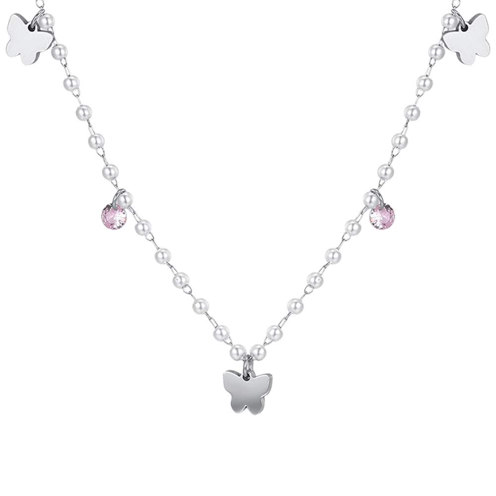 COLLIER DE PERLES EN ACIER AVEC PAPILLONS POUR FEMMES