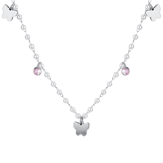 COLLIER DE PERLES EN ACIER AVEC PAPILLONS POUR FEMMES