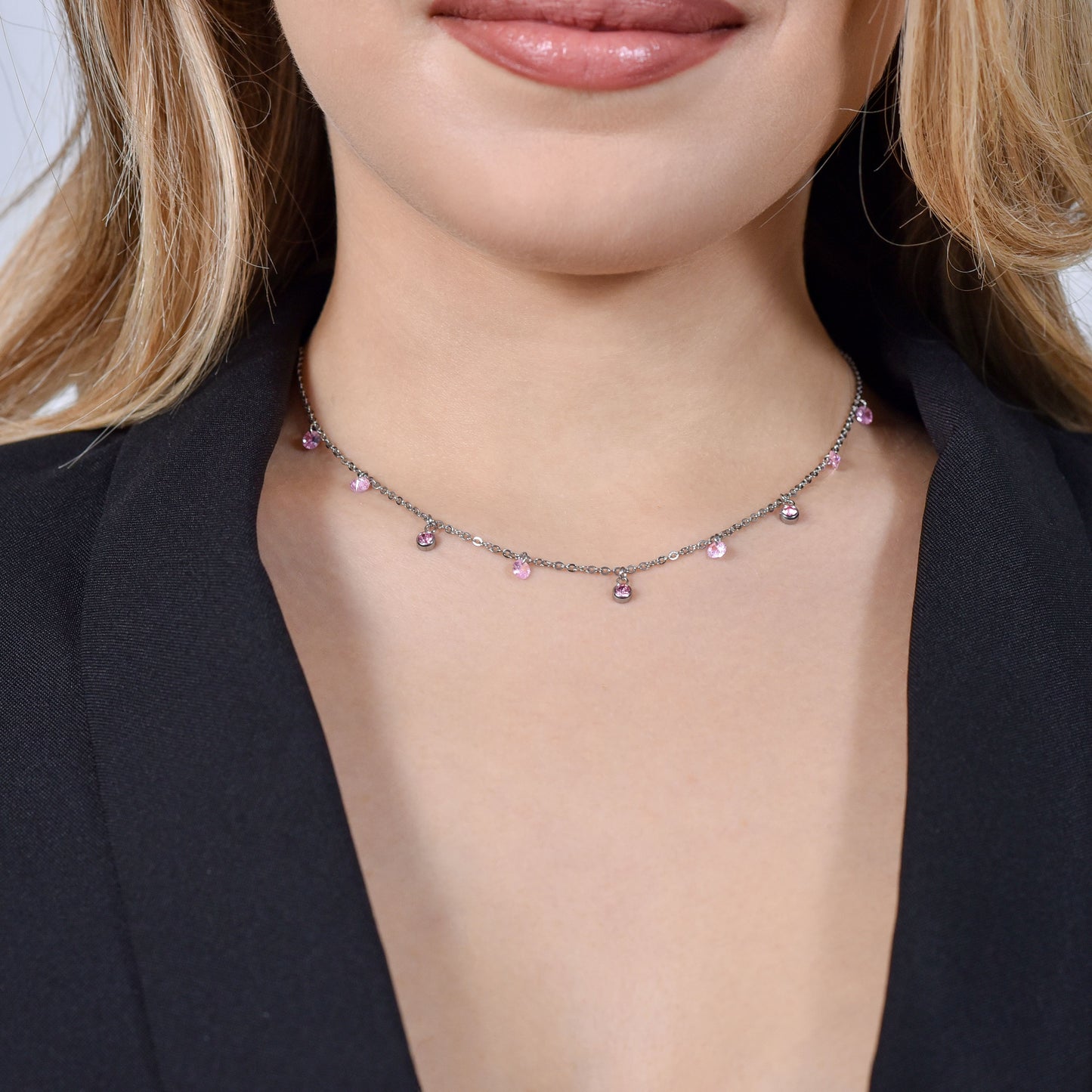 COLLIER FEMME EN ACIER CRISTAL ROSE