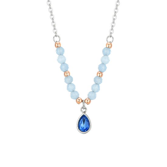 COLLIER FEMME EN ACIER AGATE BLEUE