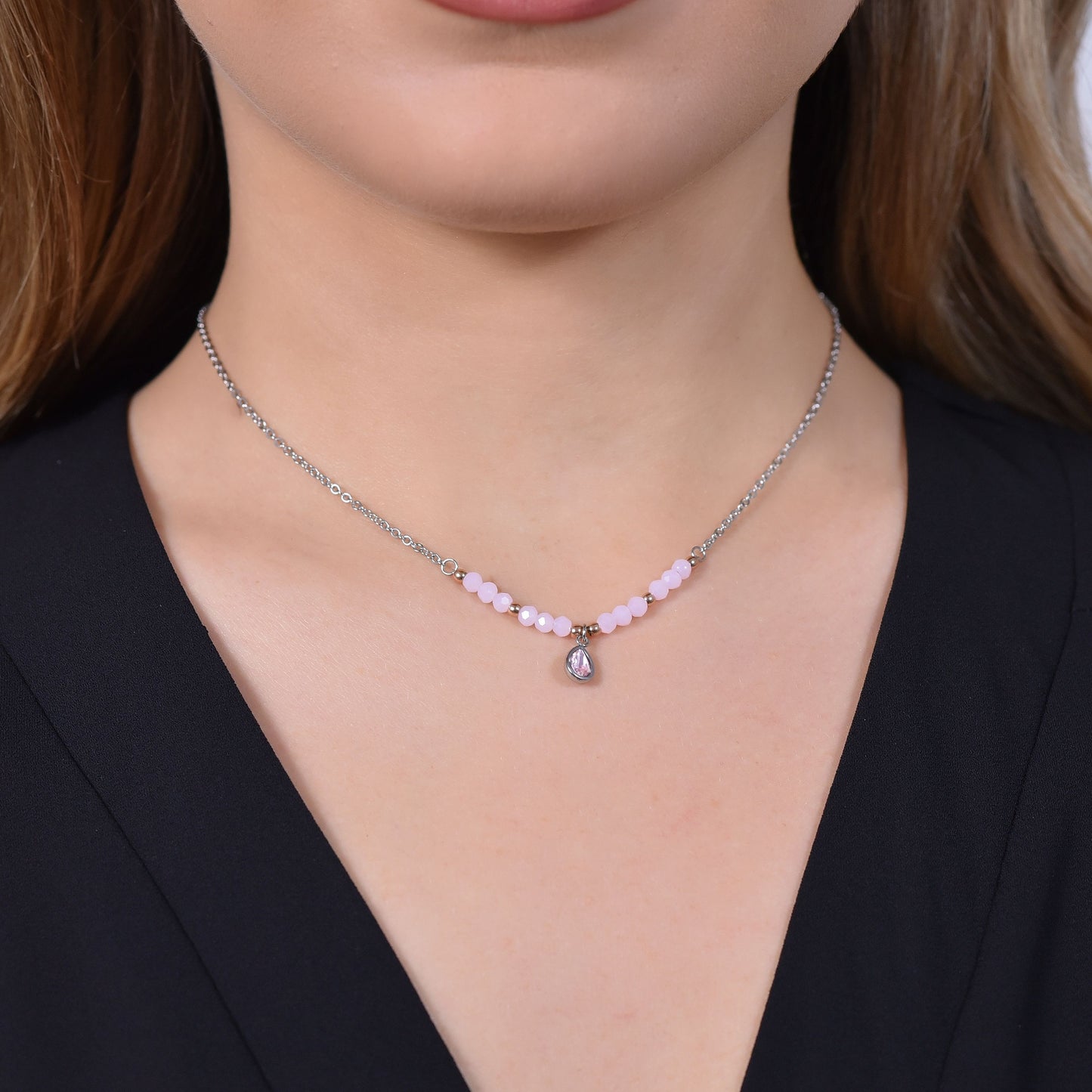 COLLIER FEMME EN ACIER AGATE ROSE