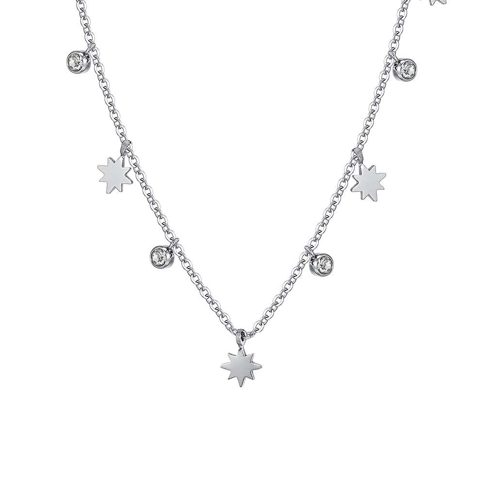 COLLIER FEMME SISSI ÉTOILE ET CRISTAUX EN ACIER