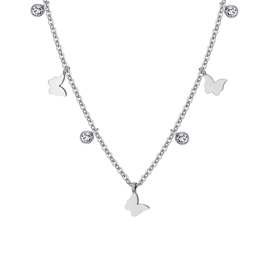 COLLIER POUR FEMMES EN ACIER, PAPILLON ET CRISTAL