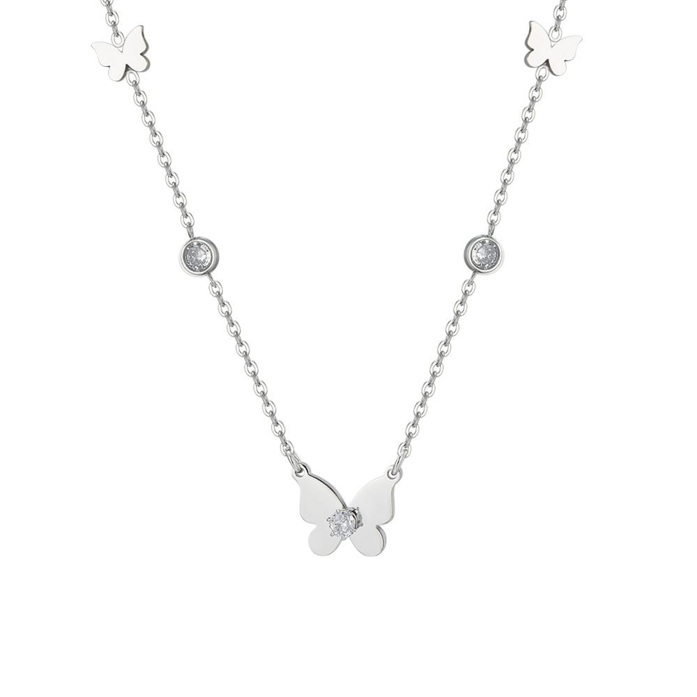 COLLIER POUR FEMMES EN ACIER, PAPILLON ET ZIRCON CUBIQUE