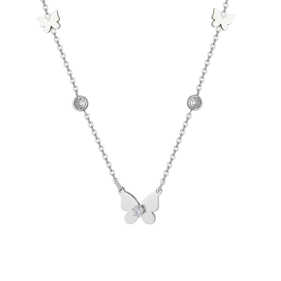 COLLIER POUR FEMMES EN ACIER, PAPILLON ET ZIRCON CUBIQUE