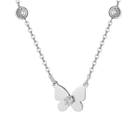 COLLIER POUR FEMMES EN ACIER, PAPILLON ET ZIRCON CUBIQUE