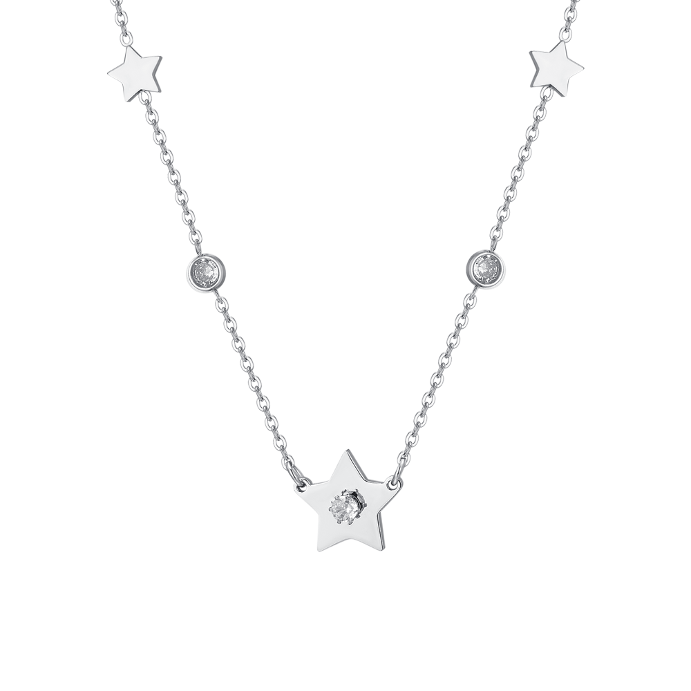 COLLIER FEMME ÉTOILES EN ACIER ET ZIRCON CUBIQUE