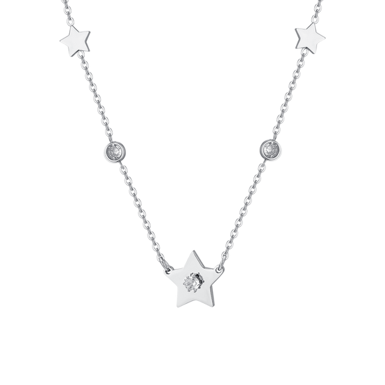 COLLIER FEMME ÉTOILES EN ACIER ET ZIRCON CUBIQUE