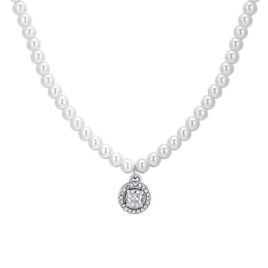 COLLIER EN ACIER, PERLES ET ZIRCON BLANC