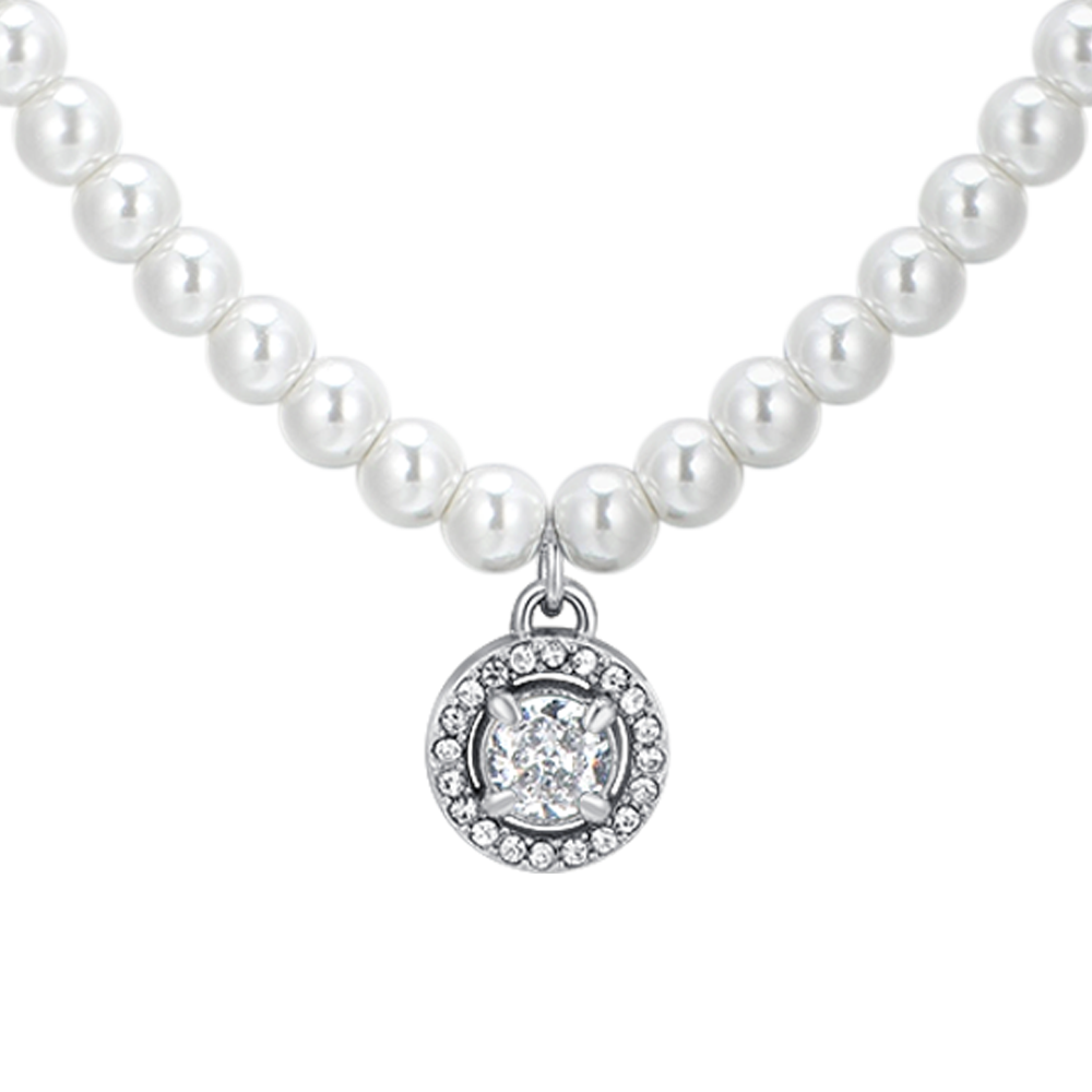 COLLIER EN ACIER, PERLES ET ZIRCON BLANC