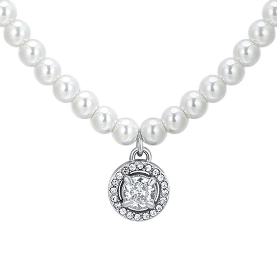 COLLIER EN ACIER, PERLES ET ZIRCON BLANC