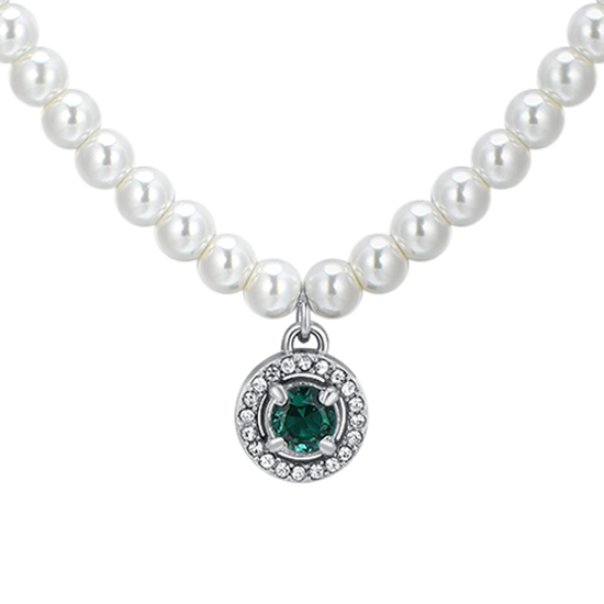 COLLIER EN ACIER, PERLES ET ZIRCON VERT