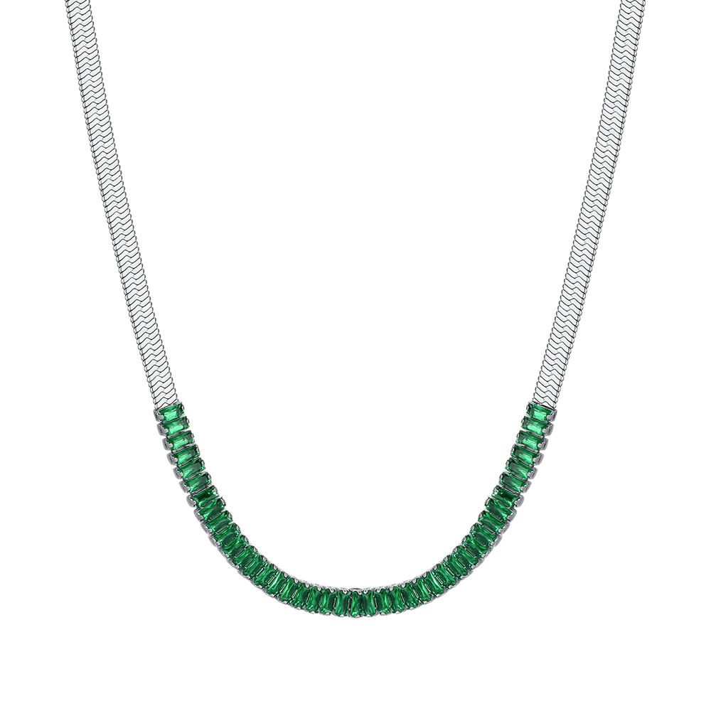 COLLIER FEMME EN ACIER AVEC ZIRCON VERT