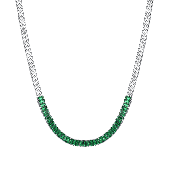 COLLIER FEMME EN ACIER AVEC ZIRCON VERT