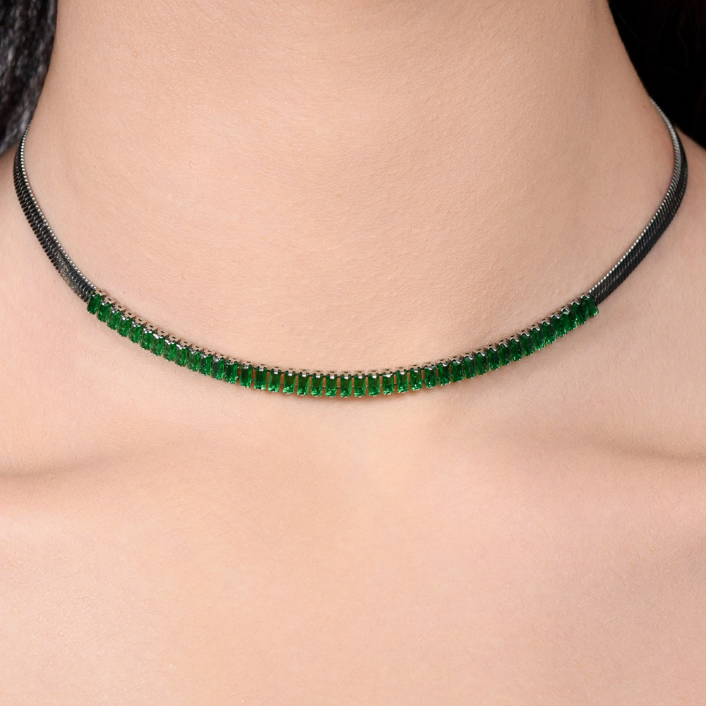 COLLIER FEMME EN ACIER AVEC ZIRCON VERT