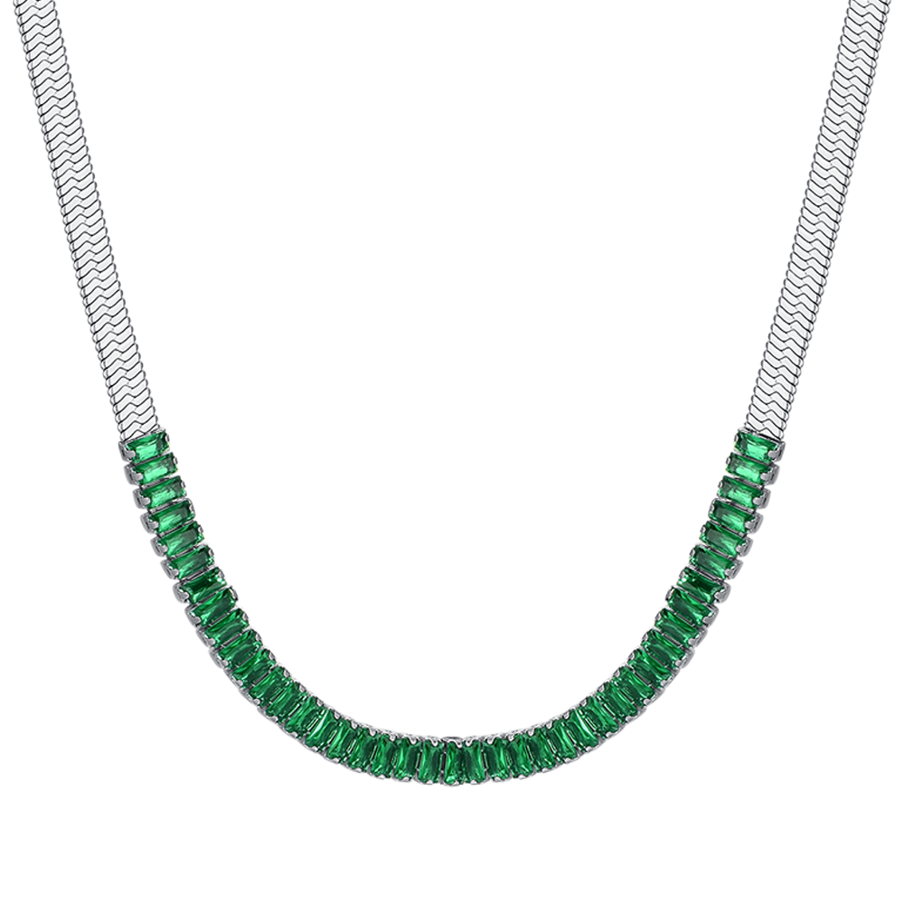 COLLIER FEMME EN ACIER AVEC ZIRCON VERT