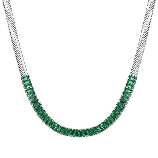 COLLIER FEMME EN ACIER AVEC ZIRCON VERT