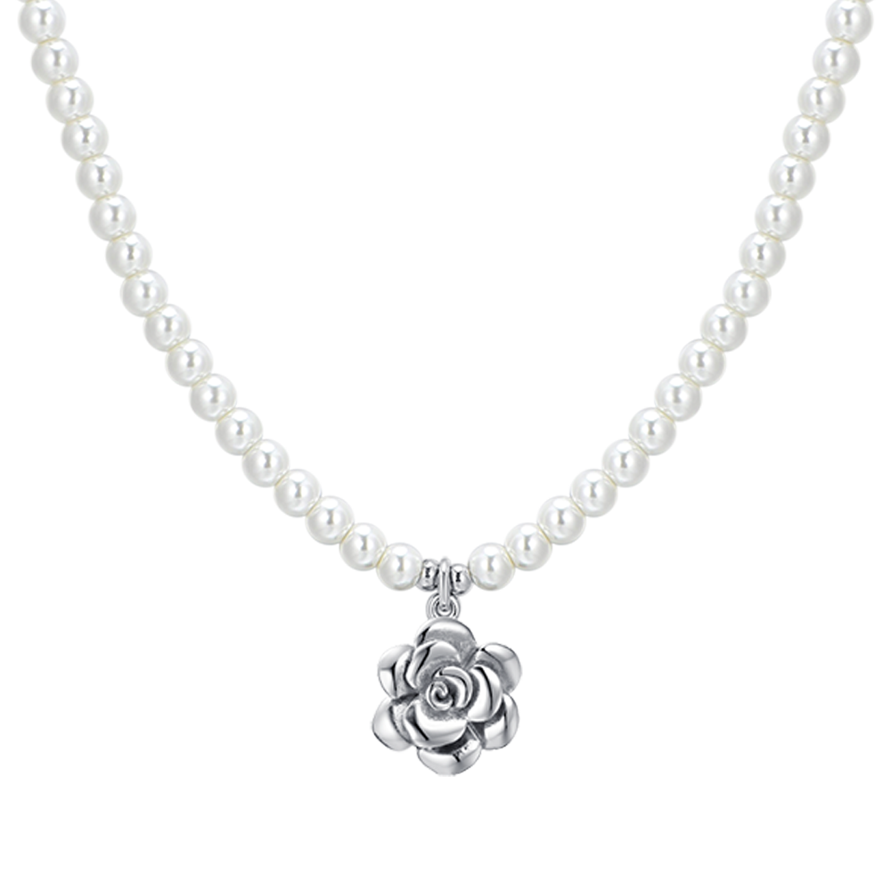 COLLIER POUR FEMMES EN PERLES ET ACIER ROSE