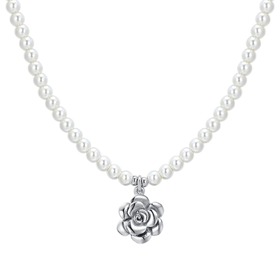 COLLIER POUR FEMMES EN PERLES ET ACIER ROSE