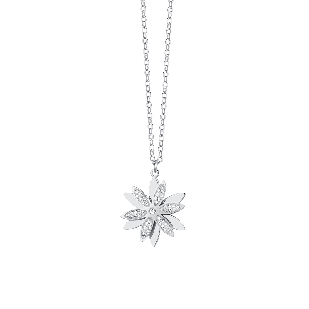 COLLIER FEMME EN ACIER FLEUR DE VIE PIVOTANTE