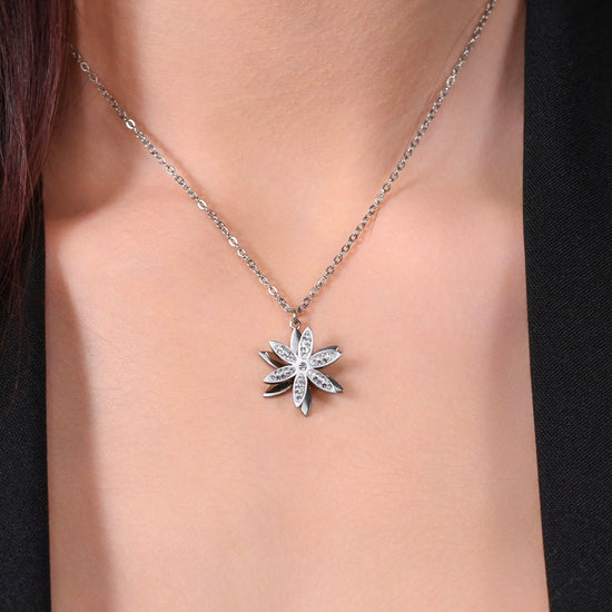 COLLIER FEMME EN ACIER FLEUR DE VIE PIVOTANTE