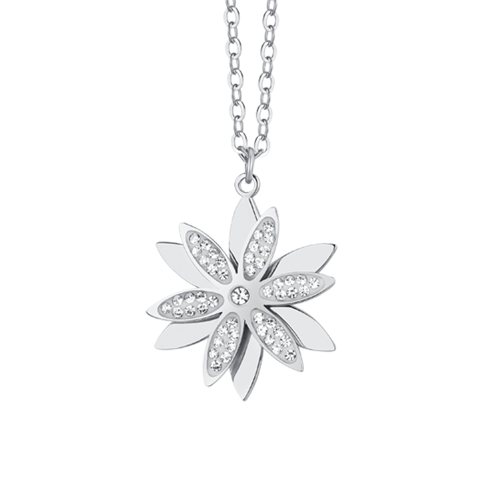 COLLIER FEMME EN ACIER FLEUR DE VIE PIVOTANTE