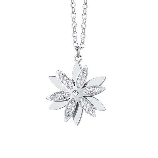 COLLIER FEMME EN ACIER FLEUR DE VIE PIVOTANTE