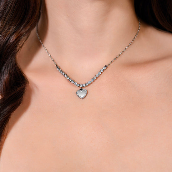 COLLIER DE TENNIS POUR FEMMES AVEC CŒUR EN ACIER ET ZIRCON CUBIQUE