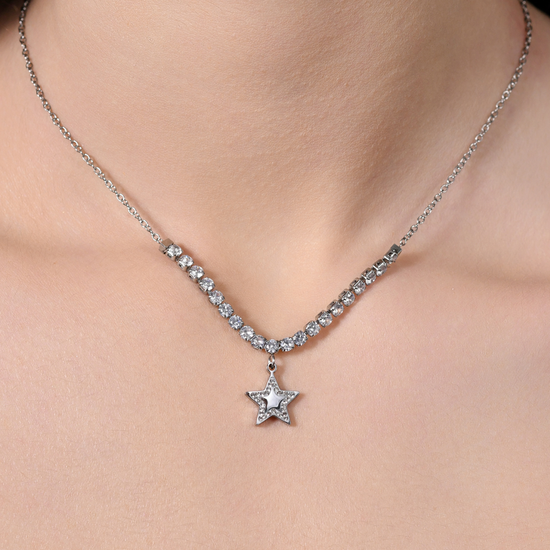 COLLIER DE TENNIS POUR FEMME EN ACIER, ÉTOILE ET ZIRCON CUBIQUE