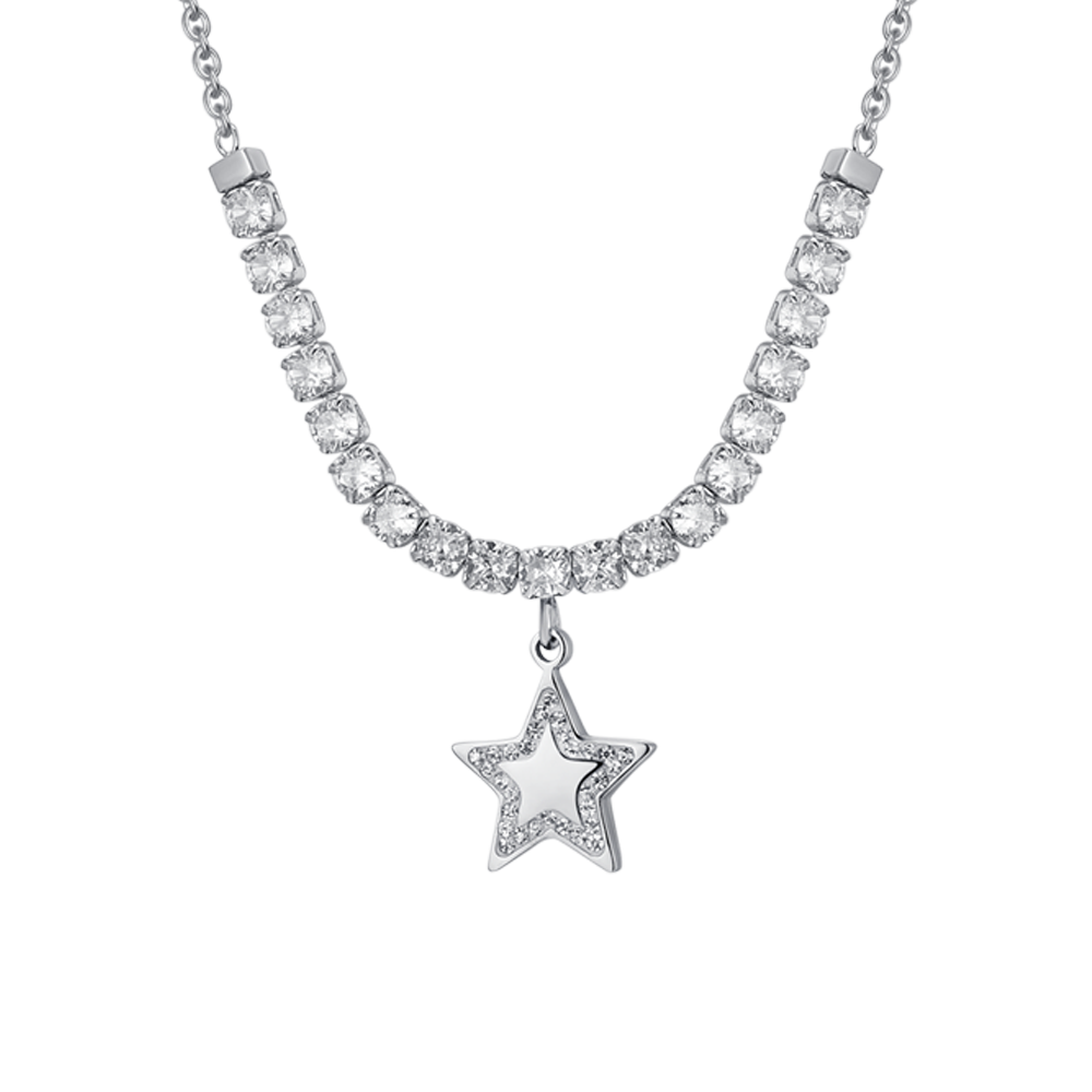 COLLIER DE TENNIS POUR FEMME EN ACIER, ÉTOILE ET ZIRCON CUBIQUE