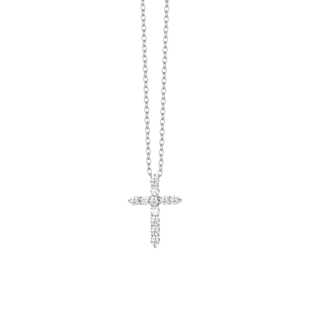 COLLIER CROIX EN ACIER ZIRCON BLANC