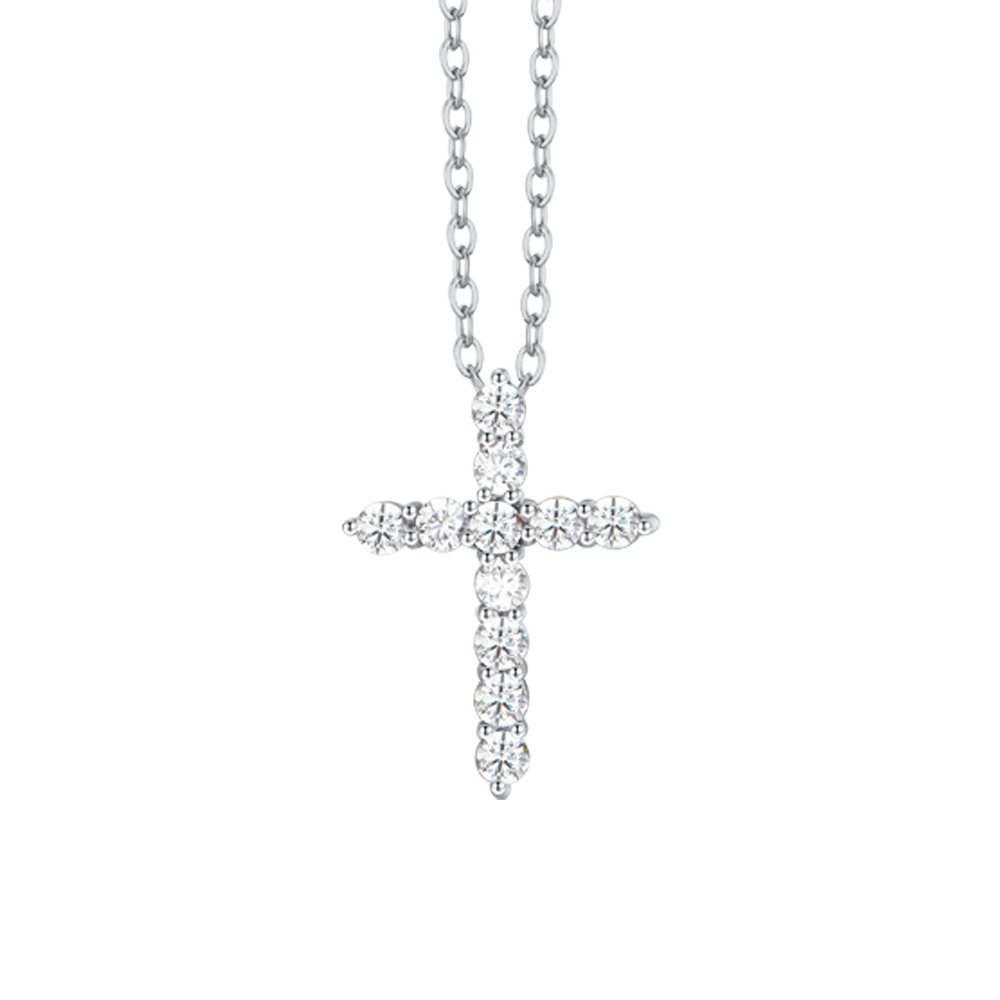 COLLIER CROIX EN ACIER ZIRCON BLANC