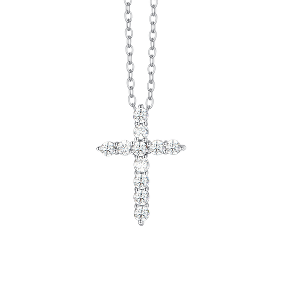 COLLIER CROIX EN ACIER ZIRCON BLANC