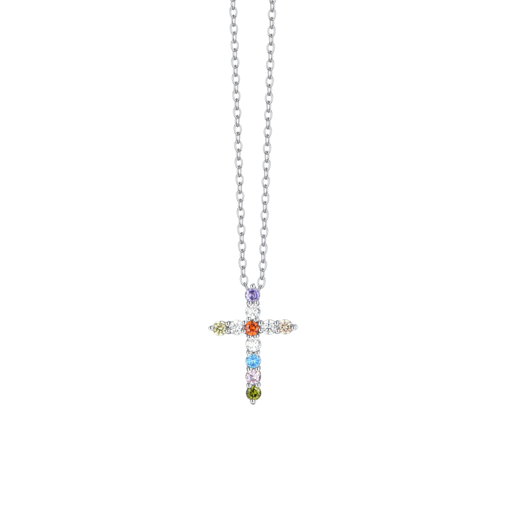 COLLIER FEMME CROIX EN ACIER AVEC ZIRCON CUBIQUE