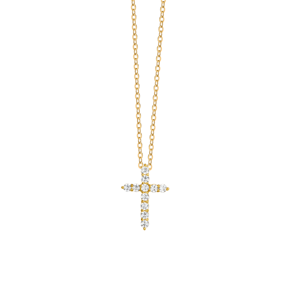 COLLIER ACIER IP OR CROIX ZIRCON BLANC