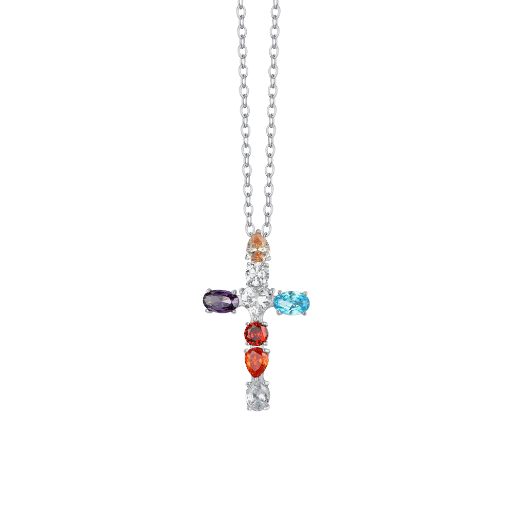 COLLIER FEMME CROIX EN ACIER AVEC ZIRCON CUBIQUE