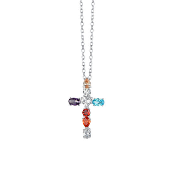 COLLIER FEMME CROIX EN ACIER AVEC ZIRCON CUBIQUE