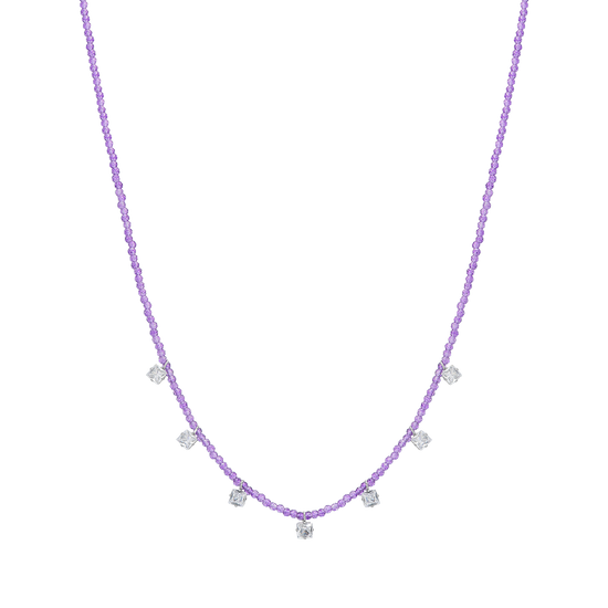 COLLIER FEMME EN ACIER AVEC CRISTAUX VIOLETS ET ZIRCON CUBIQUE BLANC