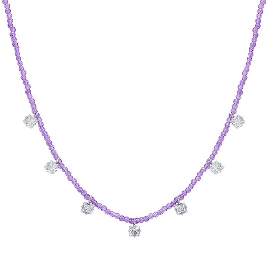 COLLIER FEMME EN ACIER AVEC CRISTAUX VIOLETS ET ZIRCON CUBIQUE BLANC