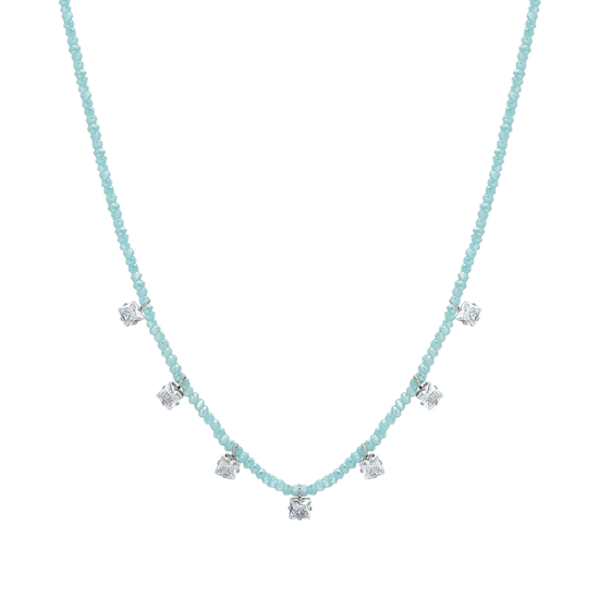 COLLIER FEMME EN ACIER AVEC CRISTAUX TURQUOISE ET ZIRCON CUBIQUE BLANC