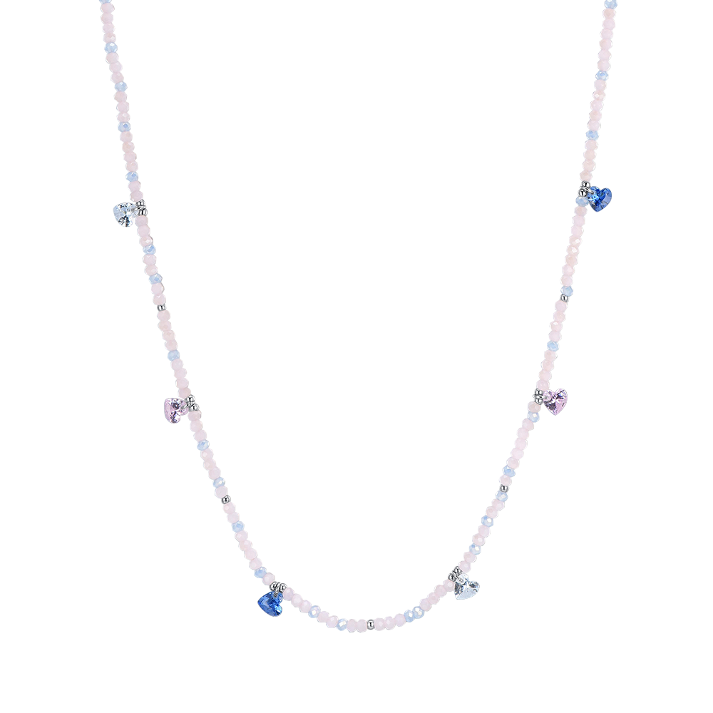 COLLIER FEMME EN ACIER AVEC PIERRES ROSES ET CRISTAUX MULTICOLORES