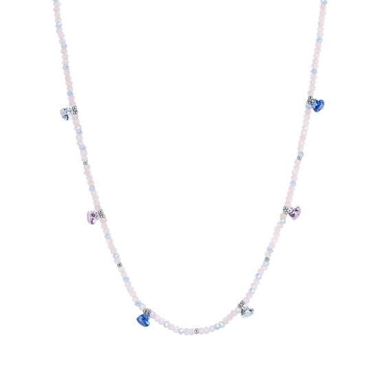 COLLIER FEMME EN ACIER AVEC PIERRES ROSES ET CRISTAUX MULTICOLORES