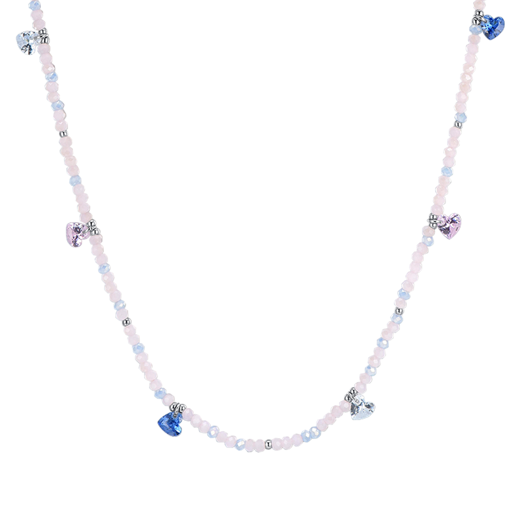 COLLIER FEMME EN ACIER AVEC PIERRES ROSES ET CRISTAUX MULTICOLORES