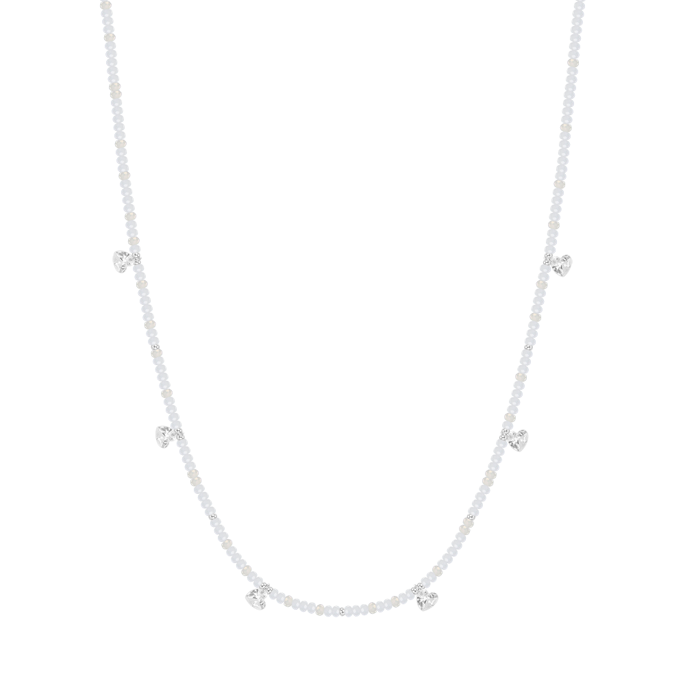 COLLIER EN ACIER POUR FEMMES PIERRES ET CRISTAUX BLANCS