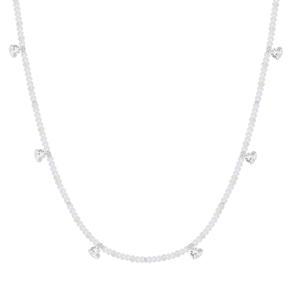 COLLIER EN ACIER POUR FEMMES PIERRES ET CRISTAUX BLANCS