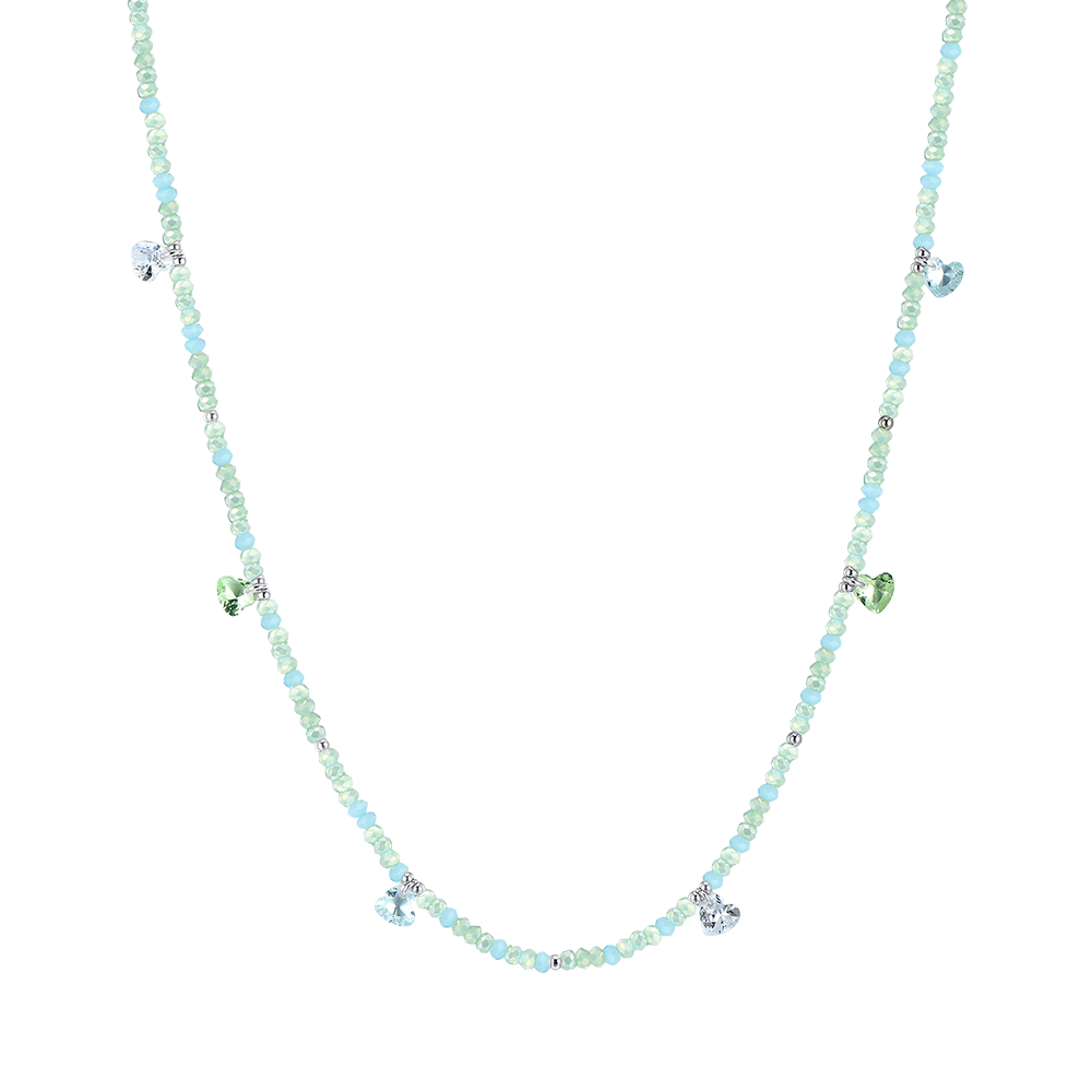 COLLIER FEMME EN ACIER AVEC PIERRES ET CRISTAUX VERT D'EAU